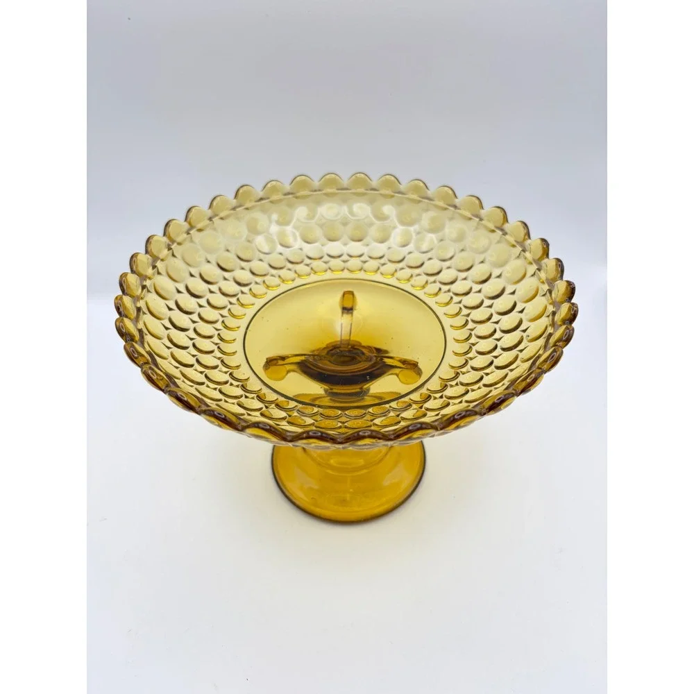 EAPG Adams Co Sensation 1000 Eye Amber Glass Compote 1885 Honey Gold Candy Dish